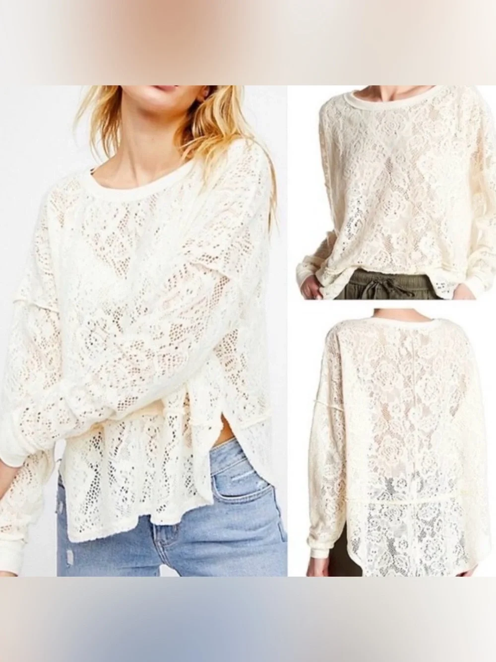 Free People Lace ‘Not Cold In This Floral Knit Top’ long sleeve shirt size M